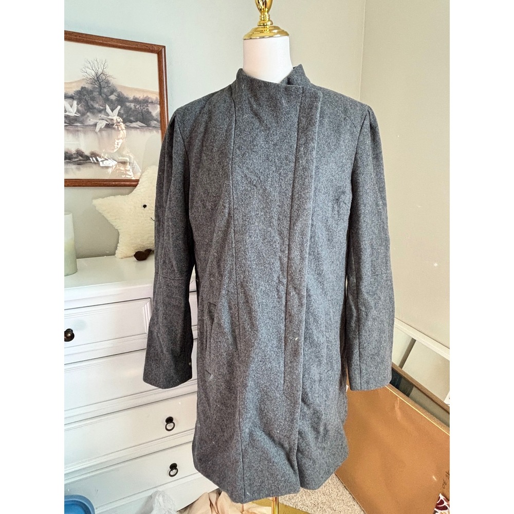 Wool Blend Longline Coat Gray Funnel Neck Asymmetrical Zip Overcoat XL Mossimo